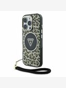 Guess Guess IML Leopard Triangle Logo Strap MagSafe zadný kryt pre iPhone 16 Pro hnedý