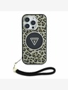 Guess Guess IML Leopard Triangle Logo Strap MagSafe zadný kryt pre iPhone 16 Pro hnedý