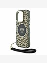 Guess Guess IML Leopard Triangle Logo Strap MagSafe zadný kryt pre iPhone 16 Pro hnedý