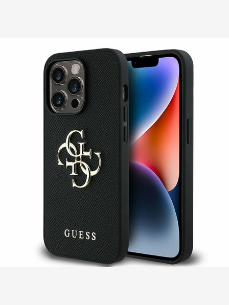 Guess Guess PU Grained 4G Metal Logo zadný kryt pre iPhone 14 Pro čierny