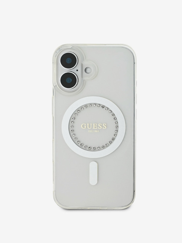 Guess Guess IML Ring MagSafe zadný kryt s kamienkami pre iPhone 16 White