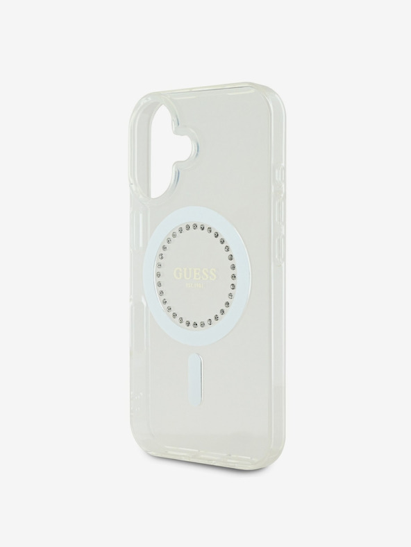 Guess Guess IML Ring MagSafe zadný kryt s kamienkami pre iPhone 16 White