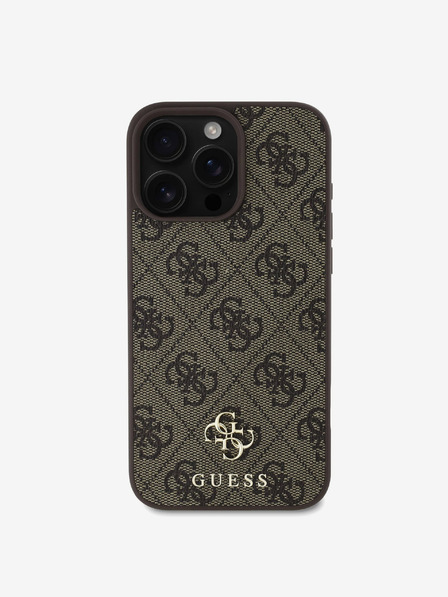 Guess Guess PU 4G Malý zadný kryt s kovovým logom MagSafe pre iPhone 16 Pro Max Brown