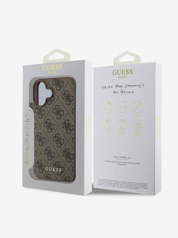 Guess Guess 4G Charm zadný kryt pre iPhone 16 Plus Tone on Tone hnedý