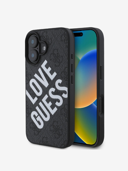 Guess Guess PU kožený zadný kryt 4G Big Love Logo MagSafe pre iPhone 16 čierny