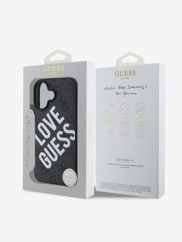 Guess Guess PU kožený zadný kryt 4G Big Love Logo MagSafe pre iPhone 16 čierny