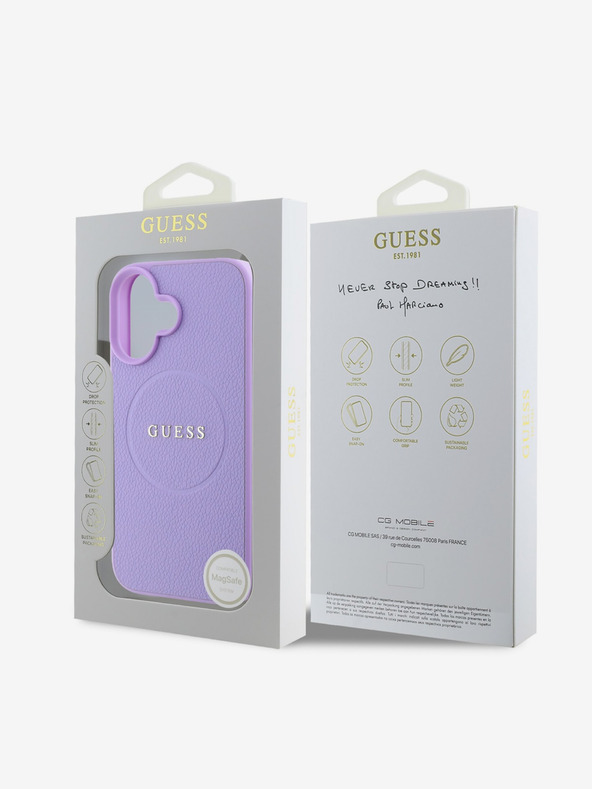 Guess Guess PU Grained Classic Logo MagSafe zadný kryt pre iPhone 16 Plus fialový