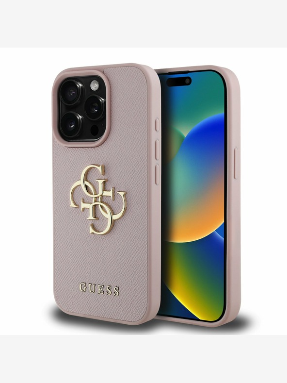 Guess Guess PU Grained 4G Metal Logo zadný kryt pre iPhone 15 Pro Max ružový