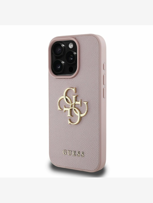 Guess Guess PU Grained 4G Metal Logo zadný kryt pre iPhone 15 Pro Max ružový