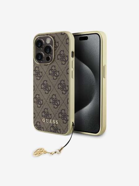Guess Guess 4G Charm zadný kryt pre iPhone 15 Pro hnedý