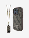 Guess PU 4G Strass Triangle Metal Logo Zadní Kryt + Crossbody Popruh pro iPhone 16 Pro Max Brown Obal na telefón
