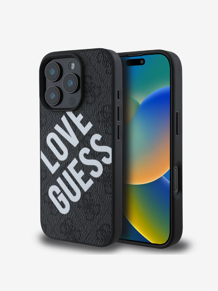 Guess Guess PU kožený zadný kryt 4G Big Love Logo MagSafe pre iPhone 16 Pro Max čierny