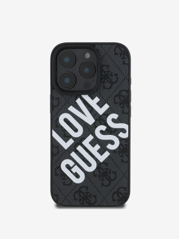 Guess Guess PU kožený zadný kryt 4G Big Love Logo MagSafe pre iPhone 16 Pro Max čierny