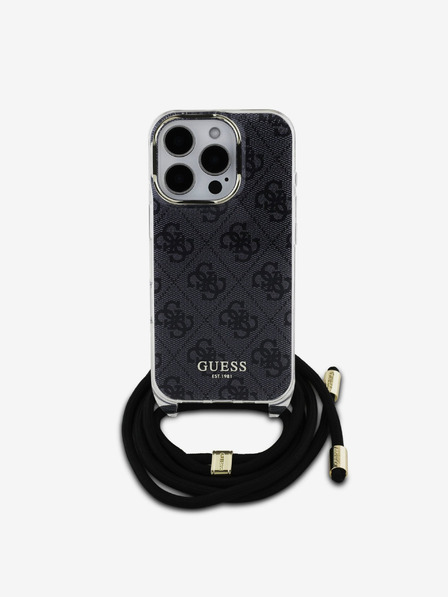 Guess Guess IML 4G Zadný kryt s potlačou krížového popruhu pre iPhone 16 Pro čierny