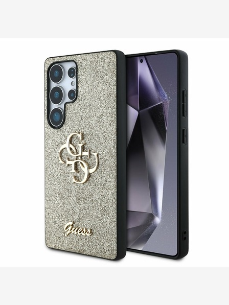 Guess Guess PU Pevný kovový zadný kryt 4G s lesklým logom pre Samsung Galaxy S25 Ultra zlatý