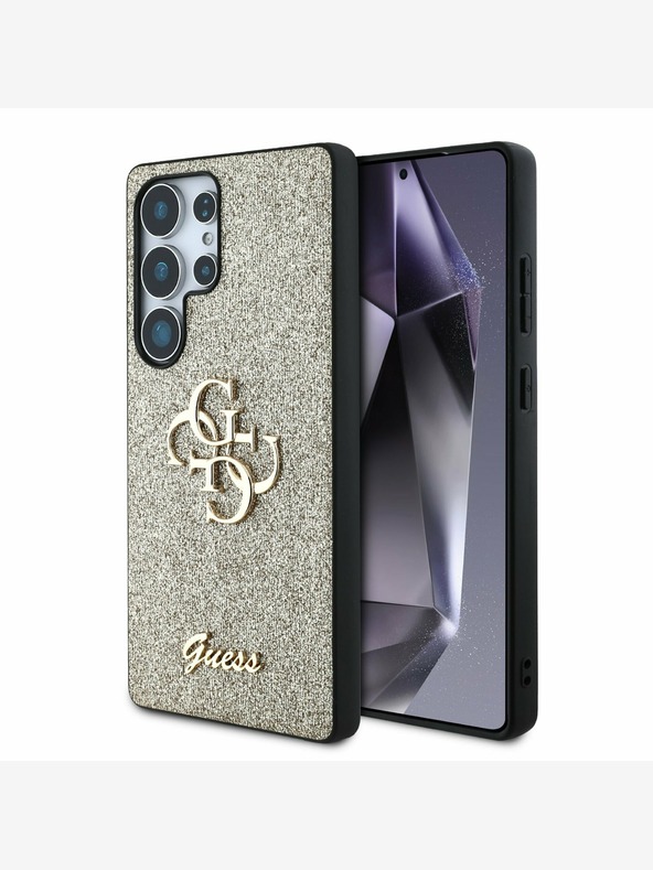 Guess Guess PU Pevný kovový zadný kryt 4G s lesklým logom pre Samsung Galaxy S25 Ultra zlatý