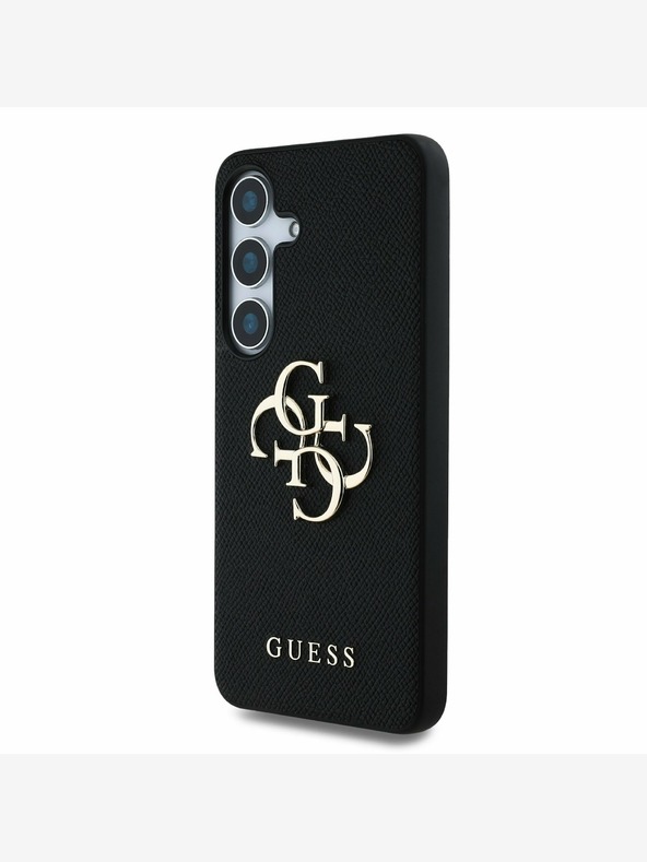 Guess Guess PU zrnitý zadný kryt s kovovým logom 4G pre Samsung Galaxy S25 Black