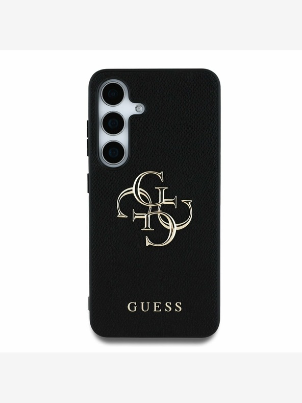 Guess Guess PU zrnitý zadný kryt s kovovým logom 4G pre Samsung Galaxy S25 Black