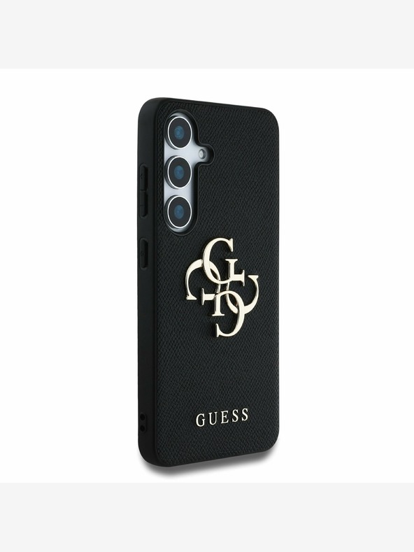 Guess Guess PU zrnitý zadný kryt s kovovým logom 4G pre Samsung Galaxy S25 Black