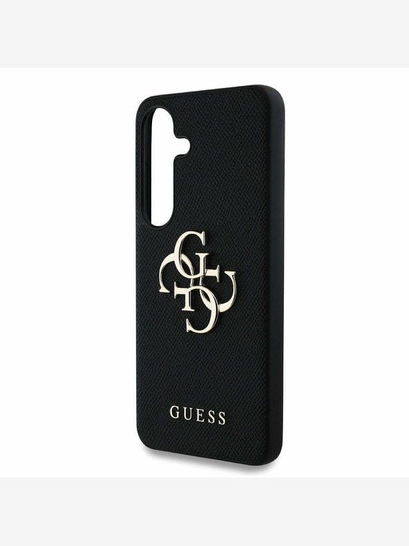 Guess Guess PU zrnitý zadný kryt s kovovým logom 4G pre Samsung Galaxy S25 Black