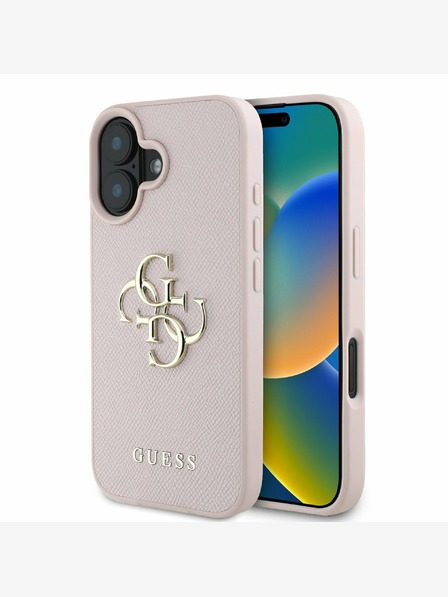 Guess Guess PU Grained 4G Metal Logo zadný kryt pre iPhone 16 ružový