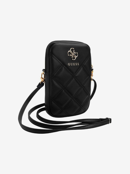 Guess Guess PU prešívaná taška na telefón s kovovým logom 4G so zipsom čierna
