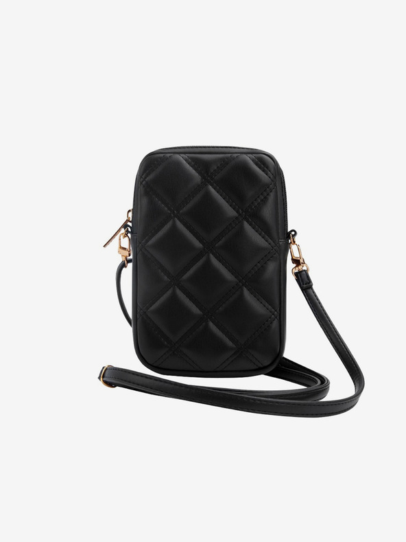 Guess Guess PU prešívaná taška na telefón s kovovým logom 4G so zipsom čierna