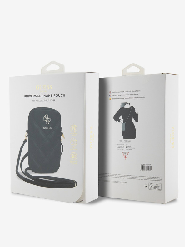 Guess Guess PU prešívaná taška na telefón s kovovým logom 4G so zipsom čierna