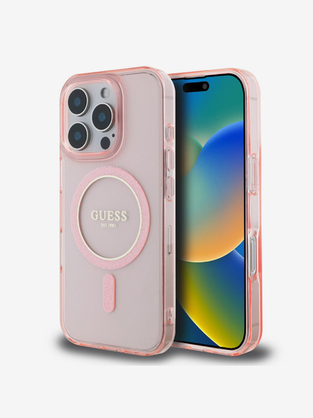 Guess Guess IML zadný kryt MagSafe s trblietavým krúžkom pre iPhone 16 Pro Max ružový