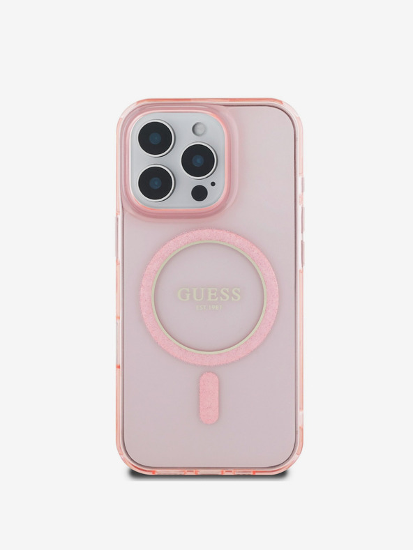 Guess Guess IML zadný kryt MagSafe s trblietavým krúžkom pre iPhone 16 Pro Max ružový