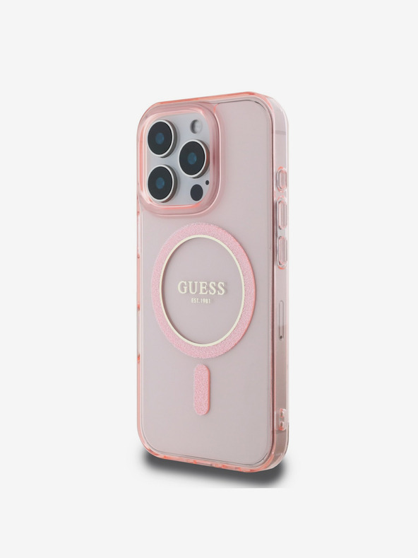 Guess Guess IML zadný kryt MagSafe s trblietavým krúžkom pre iPhone 16 Pro Max ružový