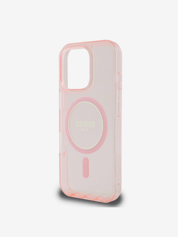 Guess Guess IML zadný kryt MagSafe s trblietavým krúžkom pre iPhone 16 Pro Max ružový