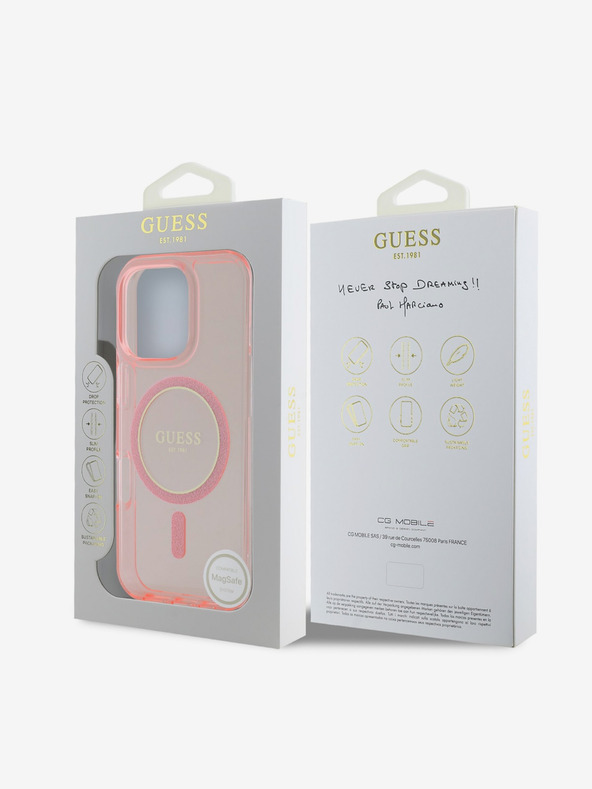 Guess Guess IML zadný kryt MagSafe s trblietavým krúžkom pre iPhone 16 Pro Max ružový