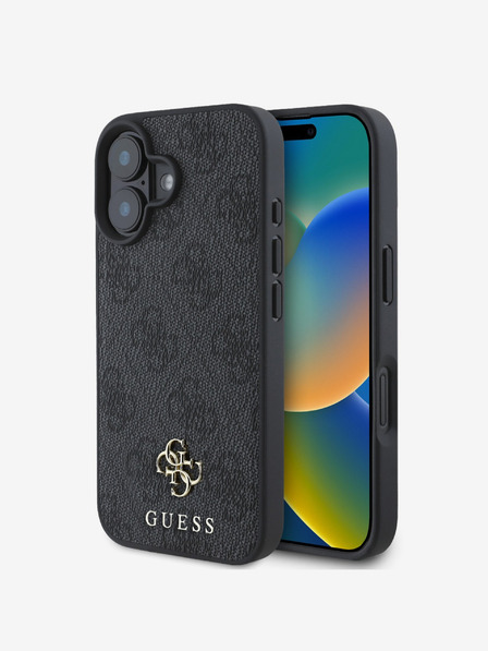 Guess Guess PU 4G Small Metal Logo MagSafe zadný kryt pre iPhone 16 sivý