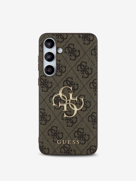 Guess Guess PU 4G kovový zadný kryt s logom pre Samsung Galaxy S24 FE hnedý