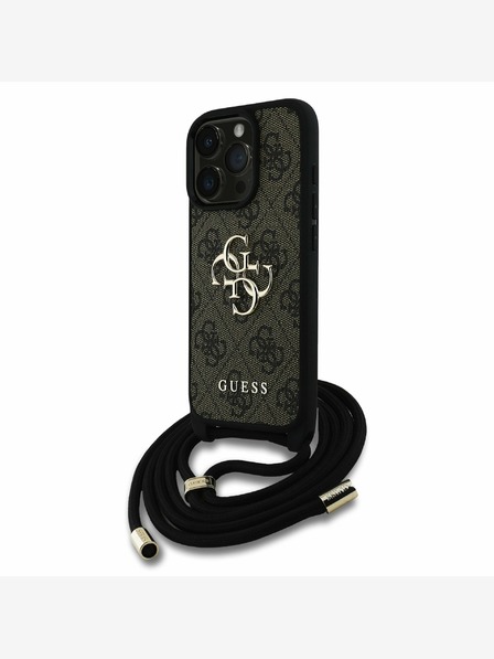 Guess Guess PU 4G Metal Logo Crossbody Strap Back Cover pre iPhone 15 Pro Brown