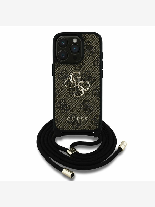 Guess Guess PU 4G Metal Logo Crossbody Strap Back Cover pre iPhone 15 Pro Brown