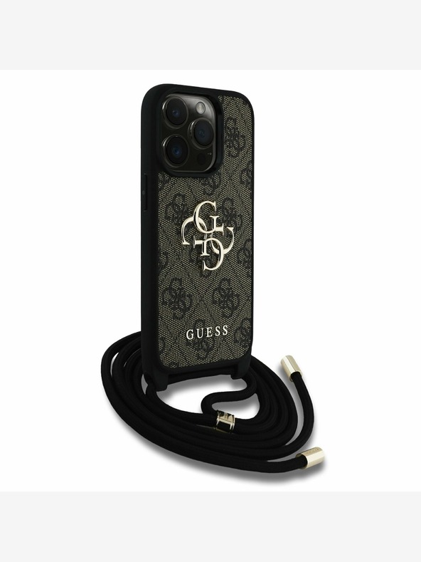 Guess Guess PU 4G Metal Logo Crossbody Strap Back Cover pre iPhone 15 Pro Brown