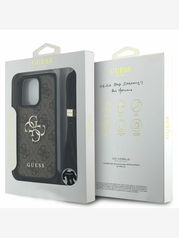 Guess Guess PU 4G Metal Logo Crossbody Strap Back Cover pre iPhone 15 Pro Brown