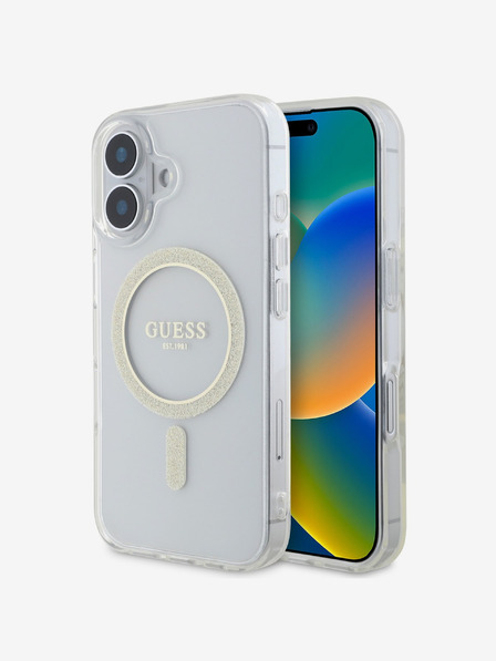 Guess Guess IML Glitter Ring MagSafe zadný kryt pre iPhone 16 Plus Transparent