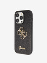 Guess Guess PU pevný zadný kryt 4G s kovovým logom a trblietkami pre iPhone 15 Pro Max čierny