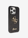 Guess Guess PU pevný zadný kryt 4G s kovovým logom a trblietkami pre iPhone 15 Pro Max čierny