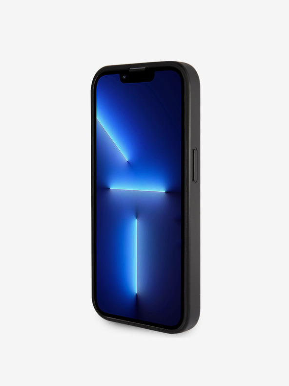 Guess Guess PU pevný zadný kryt 4G s kovovým logom a trblietkami pre iPhone 15 Pro Max čierny