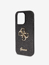 Guess Guess PU pevný zadný kryt 4G s kovovým logom a trblietkami pre iPhone 15 Pro Max čierny