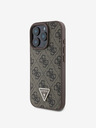 Guess Guess PU 4G štrasové trojuholníkové kovové logo zadný kryt pre iPhone 16 Pro hnedý