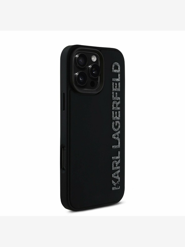 Karl Lagerfeld Karl Lagerfeld 3D gumový zadný kryt s trblietavým logom pre iPhone 16 Pro čierny