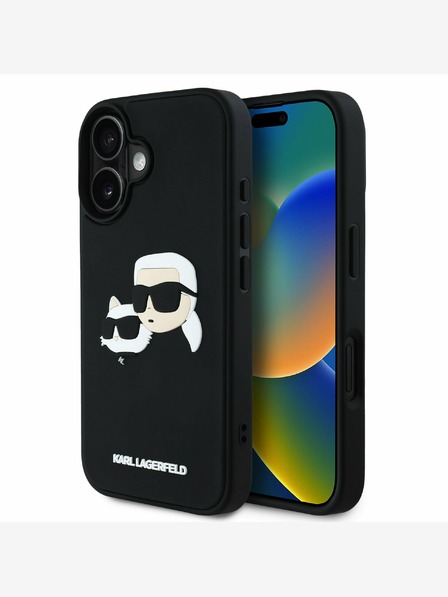 Karl Lagerfeld Karl Lagerfeld 3D gumový zadný kryt s dvojitými hlavami pre iPhone 16 čierny