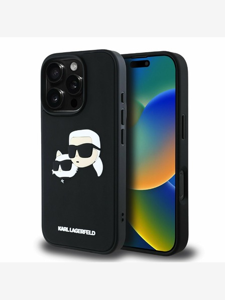 Karl Lagerfeld Karl Lagerfeld 3D gumový zadný kryt s dvojitými hlavami pre iPhone 16 Pro Max čierny