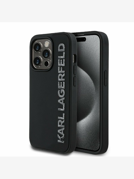 Karl Lagerfeld Karl Lagerfeld 3D gumový zadný kryt s trblietavým logom pre iPhone 13 Pro Black
