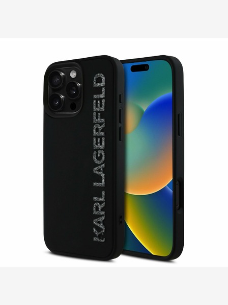 Karl Lagerfeld Karl Lagerfeld 3D gumový zadný kryt s trblietavým logom pre iPhone 16 Pro Max čierny